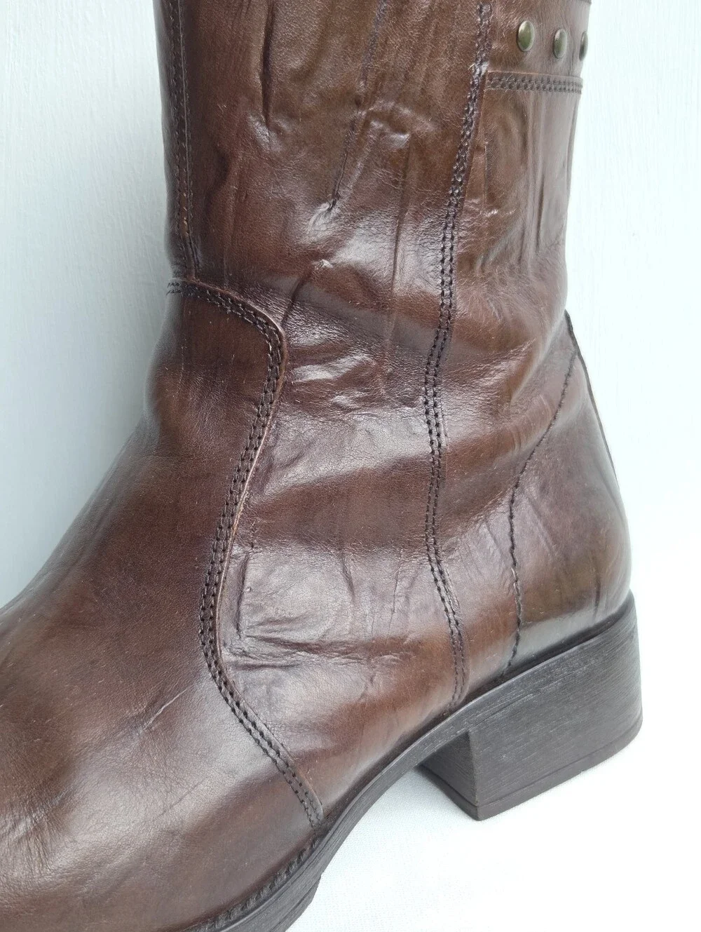 ALDO Men’s Brown Leather Ankle Boots Square Toe Zip Studded Accents Size-41 US8